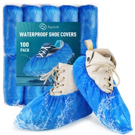 squish Shoe Covers Disposable Non-Slip, 100 Pack 6g Thick Booties Cover, Waterproof Slip Resistant Disposable Shoe Covers Durable Protector Covers for Indoors and Outdoors Fit Up to 13 Size (Blue)