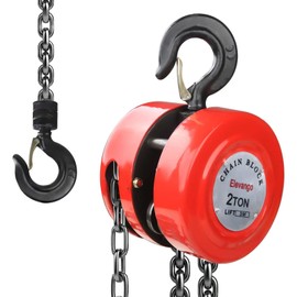 Elevango Hand Chain Hoist 2 Ton/4400 Lbs, 10 Feet with 2 Heavy Duty Hooks, Manual Chain Fall for Garage, Warehouse Building, Automotive Machinery, Red
