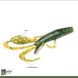 Zite Fishing Creature Bait Rubber Bait InZite Craw - Pack of 12 Drop Shot Finesse Fishing Lures Bass & Zander Fishing - Also UV-Active Artificial Bait Colours (Mossy Swamp)