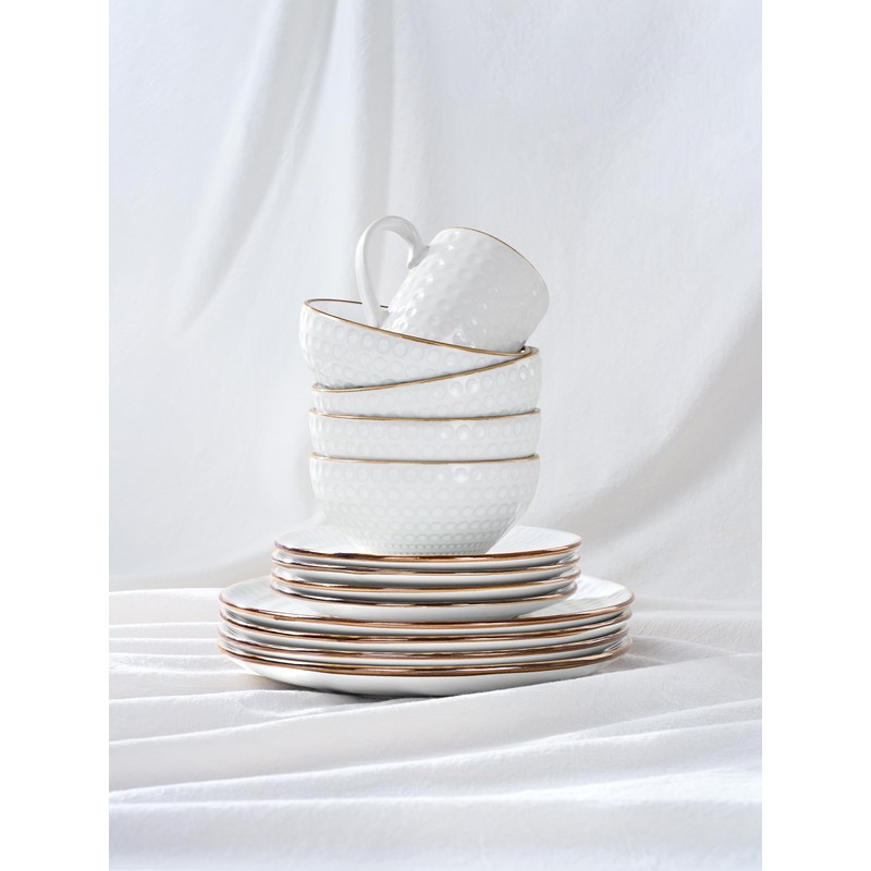 Famiware Eden Embossed Plates and Bowls Sets, Stoneware Dinnerware with