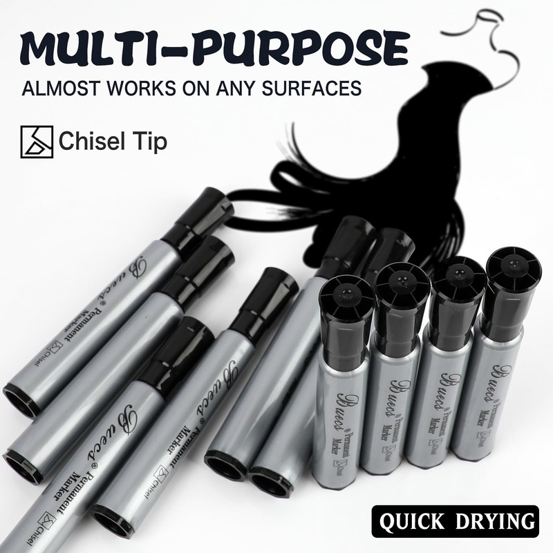 Buecs Permanent Markers, 80 Count Black Permanent Markers, Chisel tip,