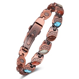 Feraco Pure Copper Bracelets for Women, Ultra Strength Magnetic Copper Bracelet with 3800 Gauss Magnets, Natural Turquoise & Stones, Adjustable, Jewelry Gift, Soul Vision