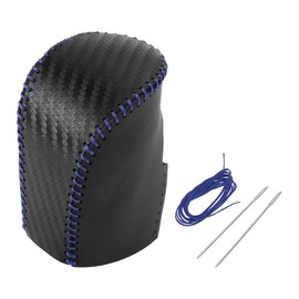 ACROPIX Gear Shift Knob Cover Stick Shifting Handle Protector for Honda HR-V 2023-2024 Black Carbon Fiber Blue Faux Leather 1Pc Car
