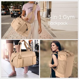 Kookoomia Gym Bag for Men with Shoes Compartment and Wet Pocket Convertible Duffle Bag and Gym Backpack Waterproof Sports Bag with 2 Bottle Holders Weekender Overnight Bag - Khaki