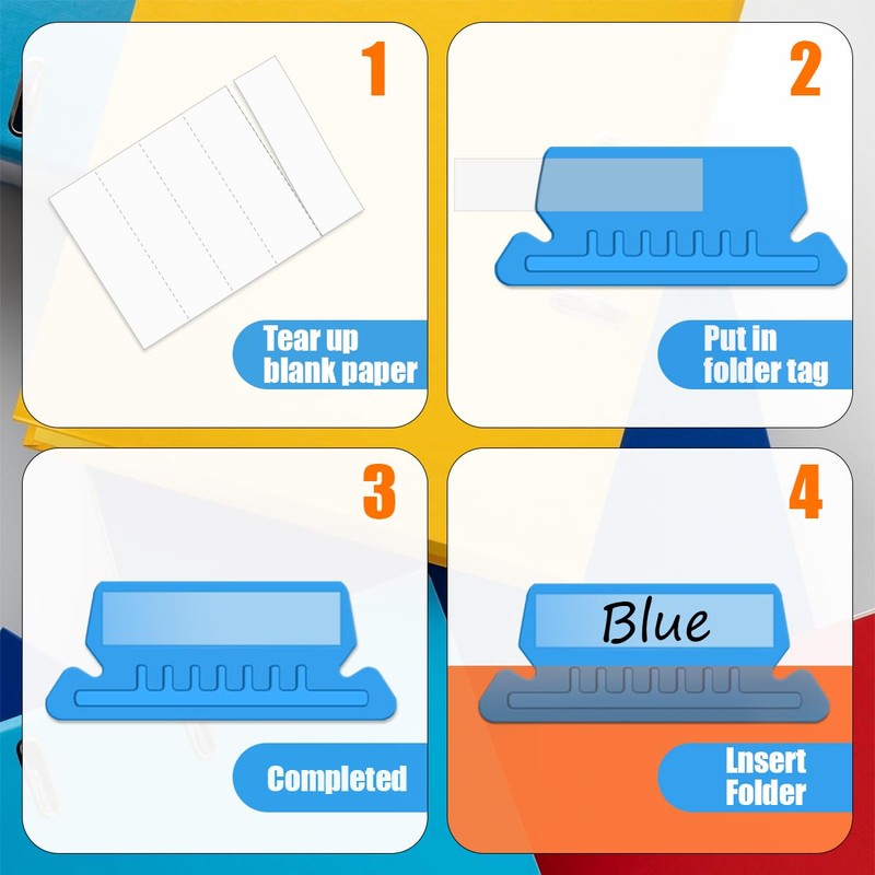 WELANE File Folder Tabs & Inserts, 50 PCS Colorful Plastic