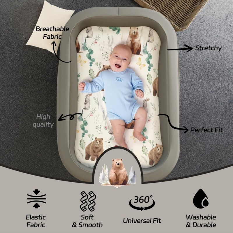 4 Pack Woodland Neutral Bassinet Sheets Set Unisex Forest Animals