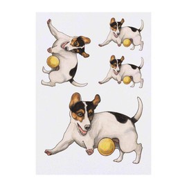 4 x 'Playing Jack Russell' Temporary Tattoos - Water Resistant, Skin-Safe, Non-Toxic Transfers, Mixed Sizes (TO00013346)