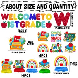 Welcome to 1st Grade Decorations Set, 1st Day of First Grade Back to School Garland, First Day of School Decorations Backdrop, Hanging Swirls, Honeycomb Centerpieces