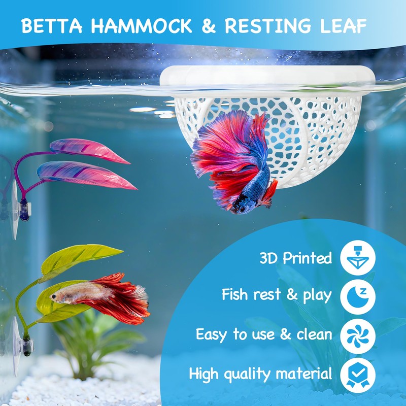 3-in-1 Floating Betta Hammock Cave & Betta Leaf Pad with