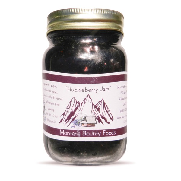 Montana Huckleberry Jam Dessert Breakfast - Essentials 9 oz Fruit Grown & Hand Picked in the Wild from Bounty Foods - Gluten-Free Non-GMO for Toppings - Fillings - Craft Bread (Huck Jam 9oz)