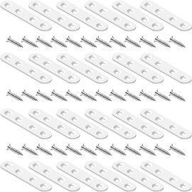 24 Pack Flat Bracket White Straight Brace 3 Inch Stainless Steel Mending Plates, Heavy Duty Repair Fixing Joining Metal Strip for DIY, Wood, Furniture, with Screws