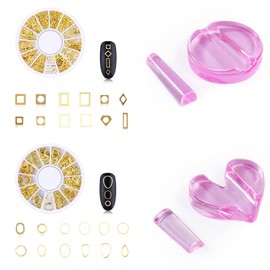 4Pcs Nail Charms Nail Embossed Mold Set Gold Metal Nail Studs Embossed Mold Nail Tools Acrylic Embossed Mold for DIY Nail Design Metal Frame Bending Tool