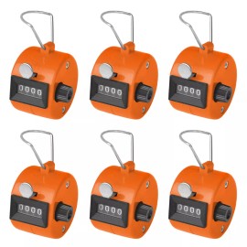 GOGO 6 PCS Plastic Hand Tally Counter 4 Digit Number Handheld Clicker, Manual Mechani - Orange