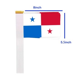 25 Packs Small Panama Flags on Handheld Stick，Miniature Panamanian Flag for Outside,4x6 Inch Mini Hand Held Banner with Golden Topper,Patriotic Decorations