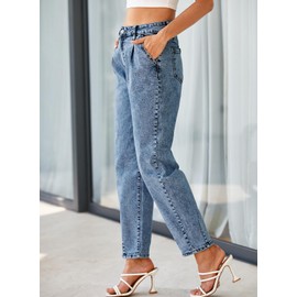 EVALESS Women's Baggy Jeans High Waisted Stretchy Taperred Leg Boyfriend Loose Barrel Denim Trousers Ankle Pants Blue 12