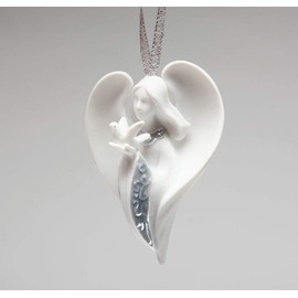 Fine Porcelain Angel of Peace Angel Releasing Dove Christmas Tree Hanging Ornament, 3" H