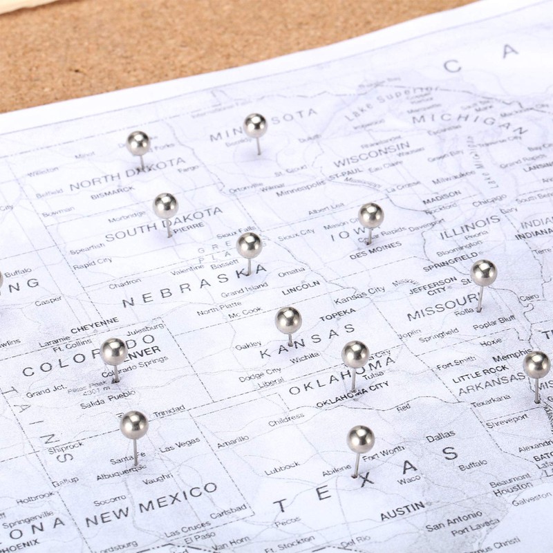 Map Tacks Push Pins Small Size 300 Packs (Silver, 1/5