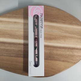 Womans Slimline Ballpoint Pen With Mackintosh Rose Pattern In Pearlised Rose Pink