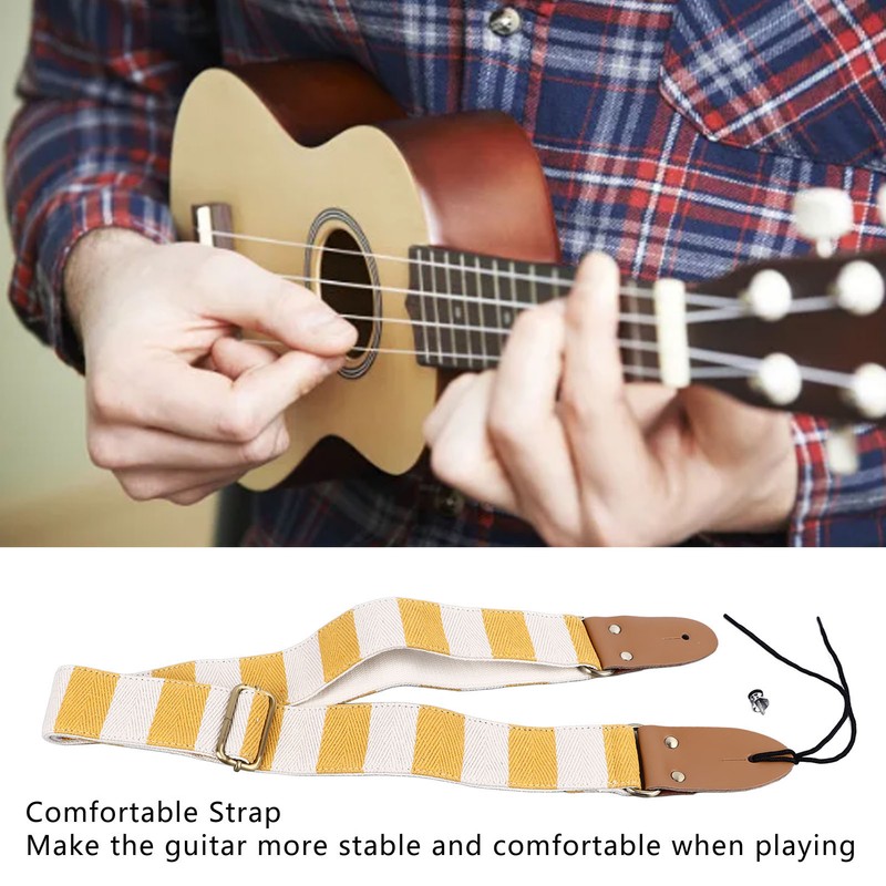 Guitar Strap Stylish Stripe Pattern Thickened Cotton Leather Adjustable Guitar