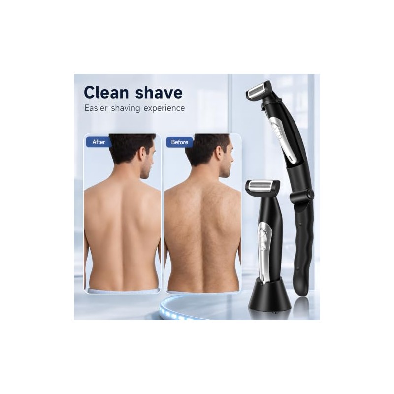Mens Back Shaver with Long Handle, Multifunctional Cordless Back Shavers