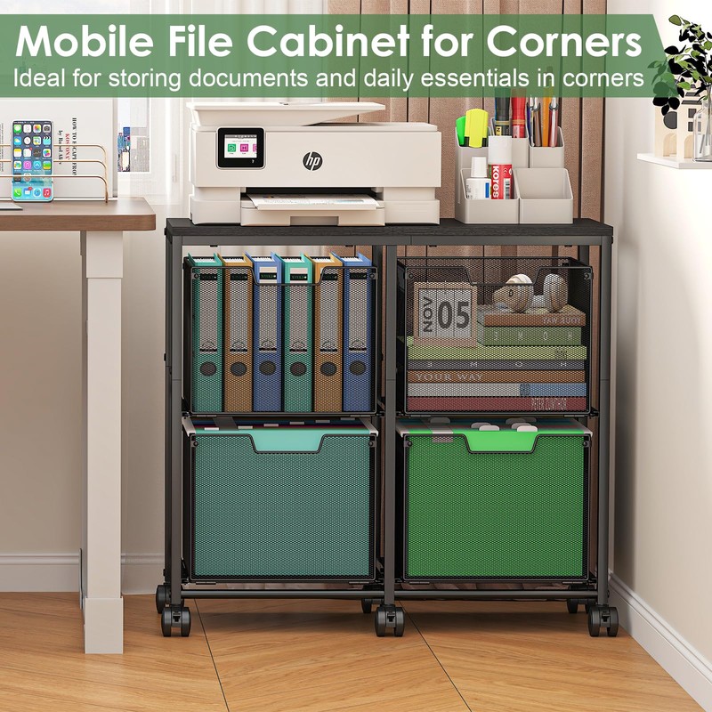Sbanmao 4 Drawer Lateral File Cabinet, Mobile Filing Cabinet, Printer