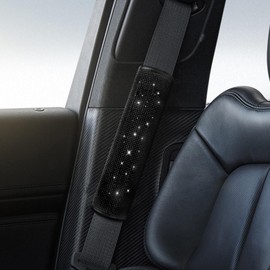 surpassme 2PC Bling Car Seatbelt Covers, Rhinstone Car Seat Belt Covers/Pads with Crystal for Releasing Shoulder/Neck Pressure Car Accessorizes for Car, SUV, Truck(Black)