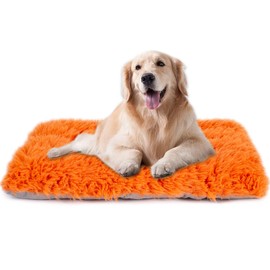 Machine Washable Dog Bed, Deluxe Plush Dog Crate Pad and Cat Bed, Anti-Slip Bottom Kennel Pad Mat, Fuzzy Pet Beds for Large, Medium, Small Dogs Breeds (Orange, 36.0" L x 24.0" W x 3.0" Th x 1 Pack)