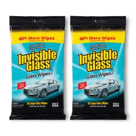 Invisible Glass 90161-2PK Glass Cleaning Wipes Flat Pack Lint-Free and Ammonia-Free are Tint Safe for Streak Free Windows, Mirrors, and Glass for Home and Automotive, Pack of 2