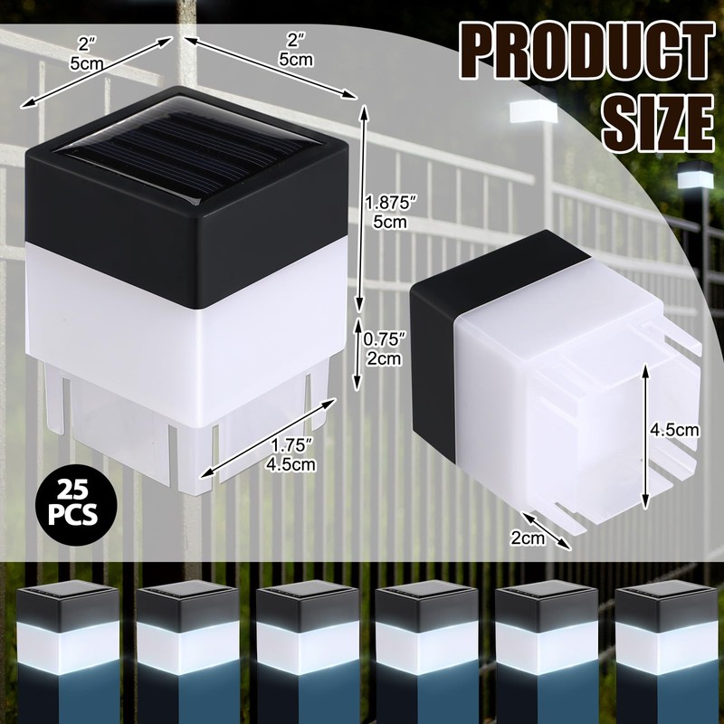 Tujoe 25 Pack Solar Fence Post Cap Lights 2In x