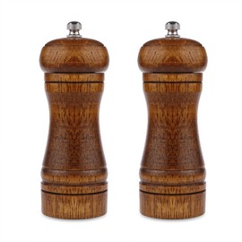 Powstro Pepper Grinder 5 Inch Pepper Mill Oak Wood Salt Ceramic Adjustable Coarseness Grinder (2PCS 5 INCH)