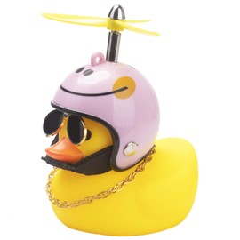 wonuu Rubber Duck Toy Car Ornaments Yellow Duck Car Dashboard Decorations Cool Glasses Duck with Propeller Helmet (Pink Smile-Yellow)