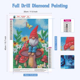 NAIMOER Gnomes Diamond Painting Kits for Adults, Full Drill Gnome Mushroom Diamond Painting Kits, DIY 5D Diamond Painting Butterfly Diamond Art Kits for Home Decor 30x40cm