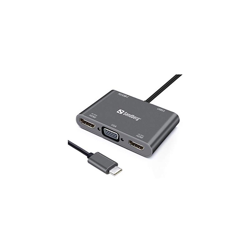 Sandberg USB C Dock 2xHDMI 1xVGA USB PD