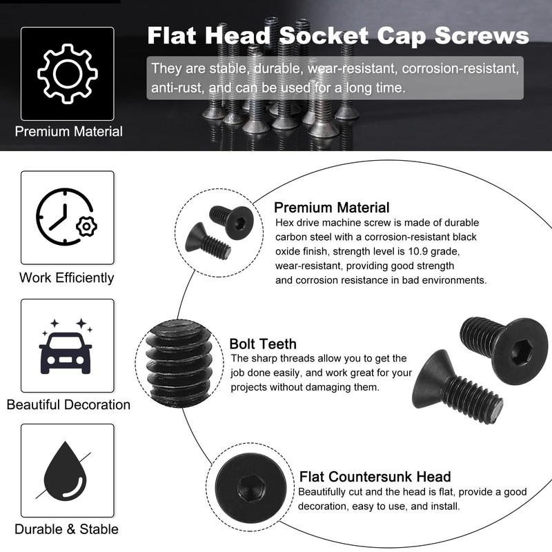 PATIKIL 5/16-18 x 3/4" Flat Head Socket Cap Screws, 10