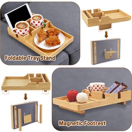 Wood Couch Tray Insert with 2 Cup Holders, Couch Table Between Cushion Seat