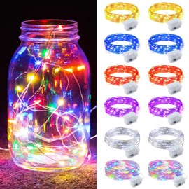 12 Pack Fairy Lights Battery Operated, String Lights Battery Powered 7ft 20 Led Fairy Lights Copper Wire Twinkle Lights for DIY, Parties, Wedding, Bedroom, Christmas Decoration(Mixed-Color 12P)