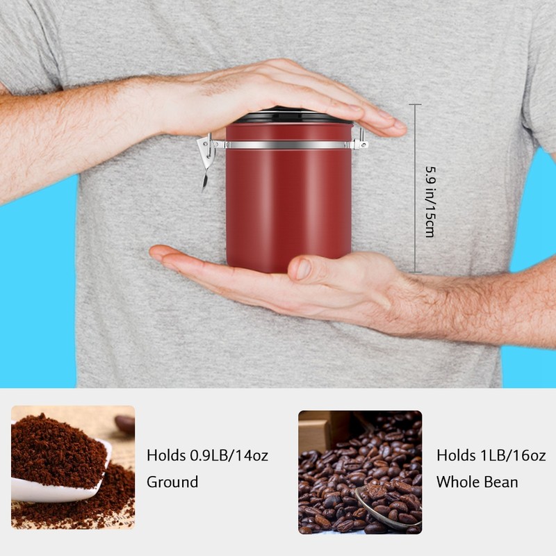 1.5L 304 Stainless Steel Airtight Coffee Beans Container Storage Canister
