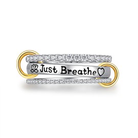 Fenthring Interlocked Stackable Rings for Women Just Breathe Ring for Women Sterling Silver Stacking Two-Toned Connected Bands Stacking Jewelry Size 9