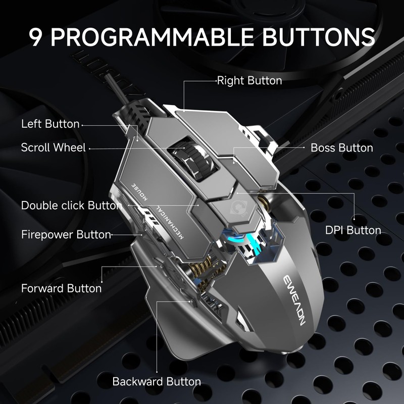 SEUNKWANG EWEADN G5 Wired Gaming Mouse, Ergonomic RGB Computer Mouse,