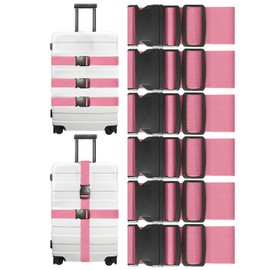 Luggage Strap, 6 Pack Luggage Straps for Suitcases, Suitcase Belts Straps with Adjustable Buckle, Heavy-Duty Luggage Wrapping Strap for Traveling, Pink