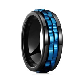 Ticome Men's Anxiety Ring,Stainless Steel Spinner Ring Blue Gear Spinner Rings Stress Relief Fidget Rings,Stylish and Durable Jewelry for Men,Gift for Stress Relief(Size 7)