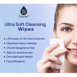 Pursonic Makeup Removal Wipes 12 Pack (360 Wipes Total) – Ultra-Soft Facial Cleansing Towelettes Dissolve All Traces of Dirt, Oil & Makeup – Gentle Enough for Contact Lens Wearers, Safe for Eye