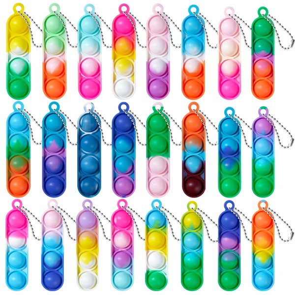 HOUT 24PCS Pop Fidget Keyring Toys - Party Bag Fillers for Kids - Mini Sensory Popper Toys Pack Set - Stress Relief Keychain - Birthday Gifts for Girls Boys