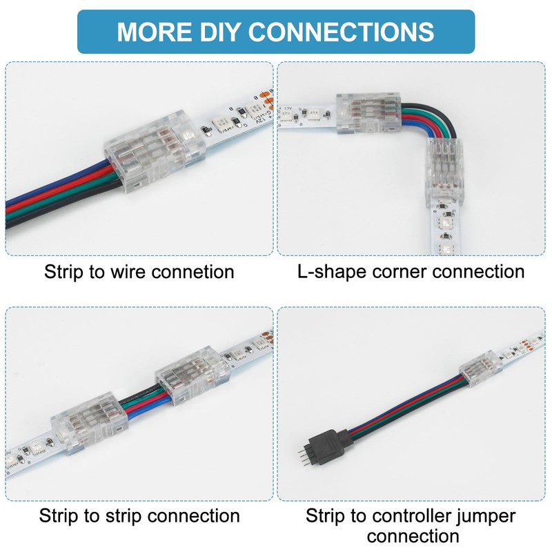 RGBZONE 25Pcs 4 Pin 8mm LED Strip Connectors Gapless Solderless