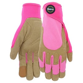Miracle-Gro MG86208/WML Synthetic Leather Palm Gloves –Medium-Large, Women’s High Dexterity Spandex Back Gloves with Hook and Loop Closure