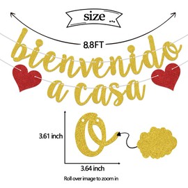 Spanish Bienvenido a Casa Banner, Housewarming Party Decorations, New Home New Chapter Welcome Home Party Decor Sign, The Beginning of A New Chapter Party Supplies Gold & Red Double-Sided
