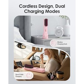 Cordless Hair Straightener Brush with Charging Dock, Portable Travel Hair Straightening Brush with 300M Negative Ions, 10,000mAh Battery, Fast Heating