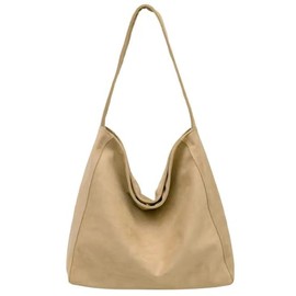 Slouchy Suede Hobo Bag for Women Large Tote Shoulder Bags Carryall Travel Work Handbag Purse Fall Winter, Khaki