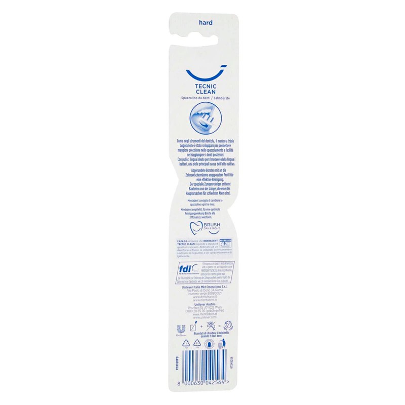 4 x Mentadent Tecnic Clean Zahnbürste mit harten Borsten und
