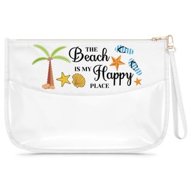 Gfhzdmf Beach Theme Clear Makeup Bag Beach Lover Gift for Girl Funny Vacation Gifts for Women Besties Cosmetic Bag Summer Present Graduation Present for Sister Friends Teens Boys Student